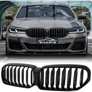G30 Grille - Black Kidney Single slats Grill Compatible With BMW 5 Series G30 2021 2022 2023 530e 530i 540i M550i xDrive ABS Gloss Black Kidney Grill