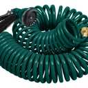 Coil Hose 25FT EVA Coil Garden Hose With 3/4'' Brass Connector Coiled Water Hose Lightweight And No Kink Includes 7 Patterns Spray Nozzle For Outdoors Lawn Watering Car Washing