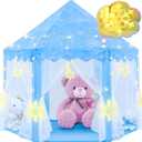 EVOIONOS Frozen Princess Tent for Girls, Play Tent with Large Snowflake Lights for Kids, Castle Playhouse for Children Indoor Outdoor Games, 55 x 53 inches, Blue