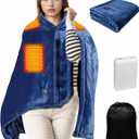 Cordless Heated Blanket - Wearable Heated Blanket Battery Operated with 10000mAH Power Bank, 3 Heat Settings USB Electric Throw Shawls for Home, Office, Outdoor, Game, Travel (Navy Blue)