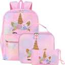 Cokouchyi 3 Pcs Kids Backpack Set with Lunch Box & Pencil Case, Lightweight Preschool Backpack for Girls Age 3-8, Kids Book bag Elementary, Unicorn