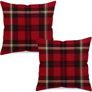 Set of 2 Red Buffalo Plaid Check Throw Pillow Covers 18x18 Inch Rustic Christmas Farmhouse Decorative Cushion Cases Double-Sided Winter Home Decor for Sofa Couch