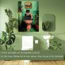 Funny Black Cat Bathroom Wall Art Decor, Funny Black Cat Reading Newspaper On The Toilet Canvas Artwork Print, Tropical Cat Canvas Wall Art for Bathroom Toilet Restroom Washroom Wall Decor 16x24''