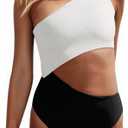 Women's One Piece Ribbed Swimsuit One Shoulder Cutout Swimwear Sexy Bathing Suit, Large