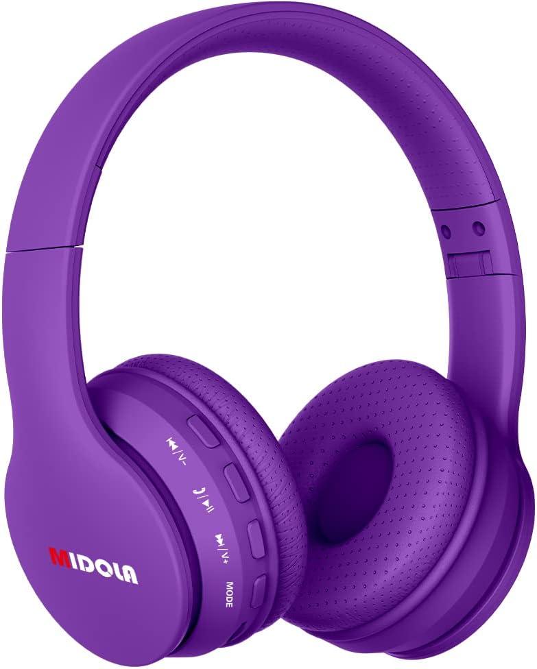 MIDOLA Kids Headphones Bluetooth 5.3 Wireless 60H Play Time Volume Limit 85/110dB Over Ear Foldable Protection Headset/Wired AUX Cord Mic for Child Boy Girl Travel School Phone Pad Tablet Purple
