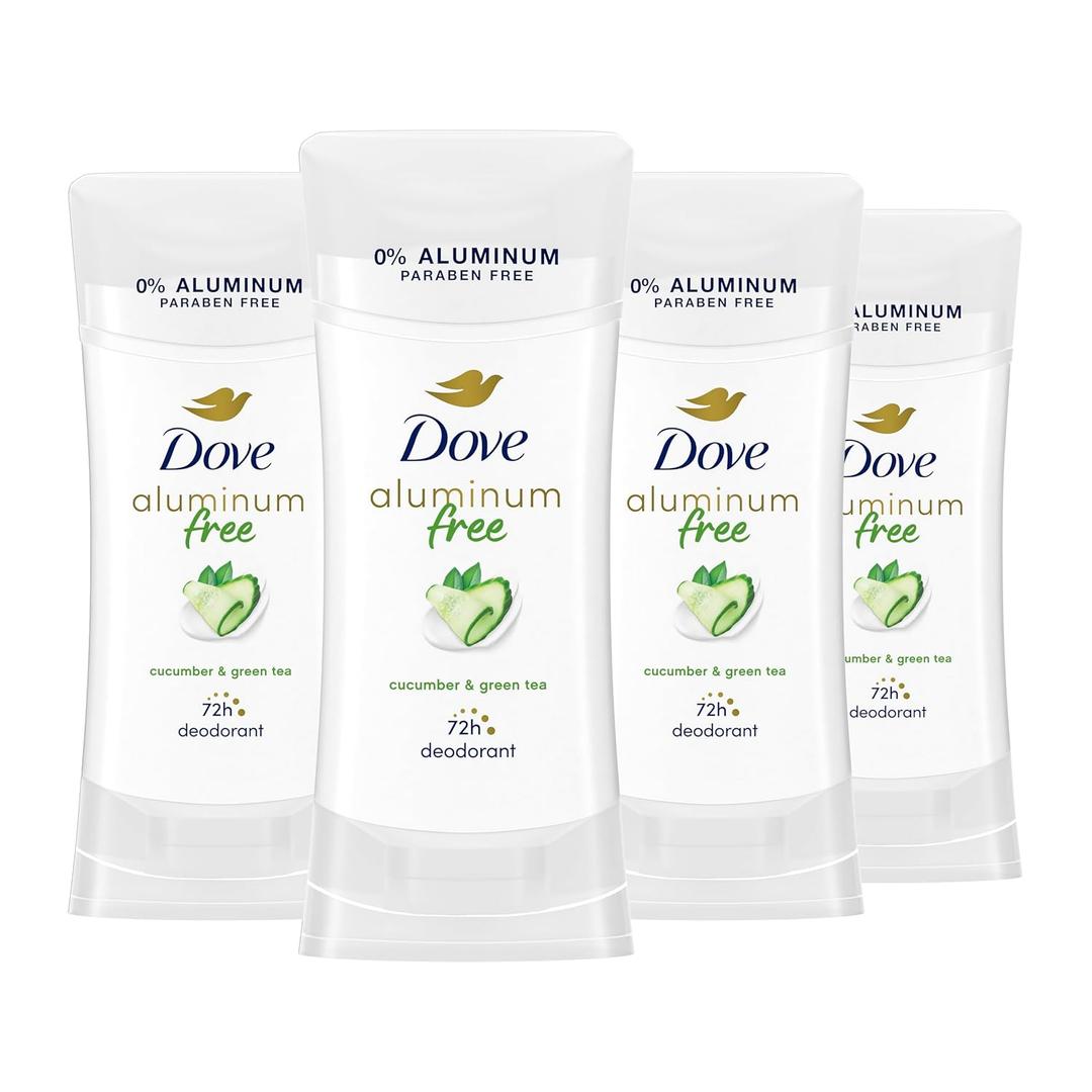 Dove Aluminum Free Deodorant for Women Cucumber and Green Tea 72 hour odor protection 2.6 oz Pack of 4