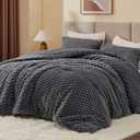 BEDELITE Fluffy Queen Comforter Set - Grey Fleece Soft Comforter for Queen Size Bed, Luxury Warm Bedding Set for Winter, Fuzzy Bed Set 3 Pieces (1 Comforter, 2 Pillowcases) (Queen(88"x88"))