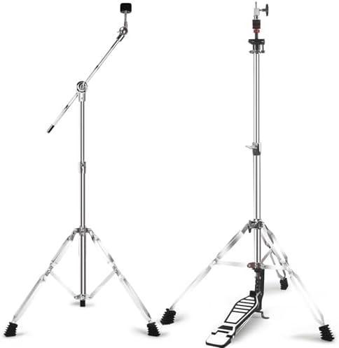 Hi Hat Stand + Boom Cymbal Stand Set, Upgraded 3-Leg Adjustable Hi-Hat Cymbal Stand with Smooth Pedal, Adjustable Boom Cymbal Stand for Drum Hardware for Mounting Crash, Ride, Splash Cymbal