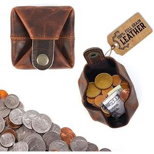 Leather Coin Pouch - Compact Change Holder and Mini Pocket Wallet for Men & Women (Brown)