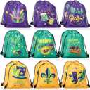 Honoson 16 Pieces Mardi Gras Party Favor Bags 9.84 x 11.81 Inches Mardi Gras Drawstring Gift Bags Masquerade Carnival Candy Goodies Treat Backpack for Masquerade Carnival New Orleans Party Supplies