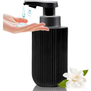 12 oz Automatic Touchless Glass Soap Dispenser, Rechargeable Hands Free Ribbed Liquid Soap Dispenser with Electric Sensor Pump,Black Refillable Auto Soap Bottle for Bathroom Kitchen Dish Countertop