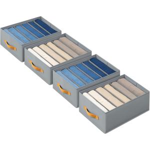 DIMJ Large Wardrobe Clothes Organizers - Foldable Closet Clothing Organizer for Jean Sweater Shirt Pants Underwear Bra, Divided Clothes Drawer, Grey Closet Shelf Organizer Boxes (4 Pack, Gray)