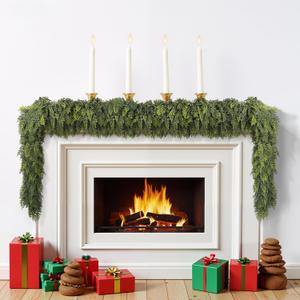 9 ft Christmas Garland, Cedar Garland, Real Touch Cypress Garlands, Green Artificial Greenery Garland for Mantel Indoor Outdoor Christmas Decorations