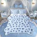 Erosebridal Blue Bow 7-Piece Bedding Set Twin Size Teen Girl Coquette Bow Comforter Set with Sheets Modern Trendy Cute Bowknot Bed in A Bag for Preppy Princess Fashion Bowknot Quilt Duvet Bed Sets