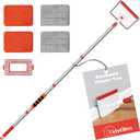 TidyBliss Baseboard Cleaner Tool with Handle, 55.9” Long Wall and Base Board Cleaning Mop, 4 Reusable Pads, 1 Stiff Bristle Scrubber Brush for Floorboard Ceiling Cabinet Window Bathroom Kitchen (Red)