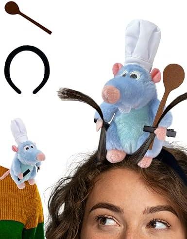 Kobataro Rat Headband Spoon Hair Clip Set Shoulder Plush Costume Accessories Stuffed Animal Toy Gifts for Kids Adults
