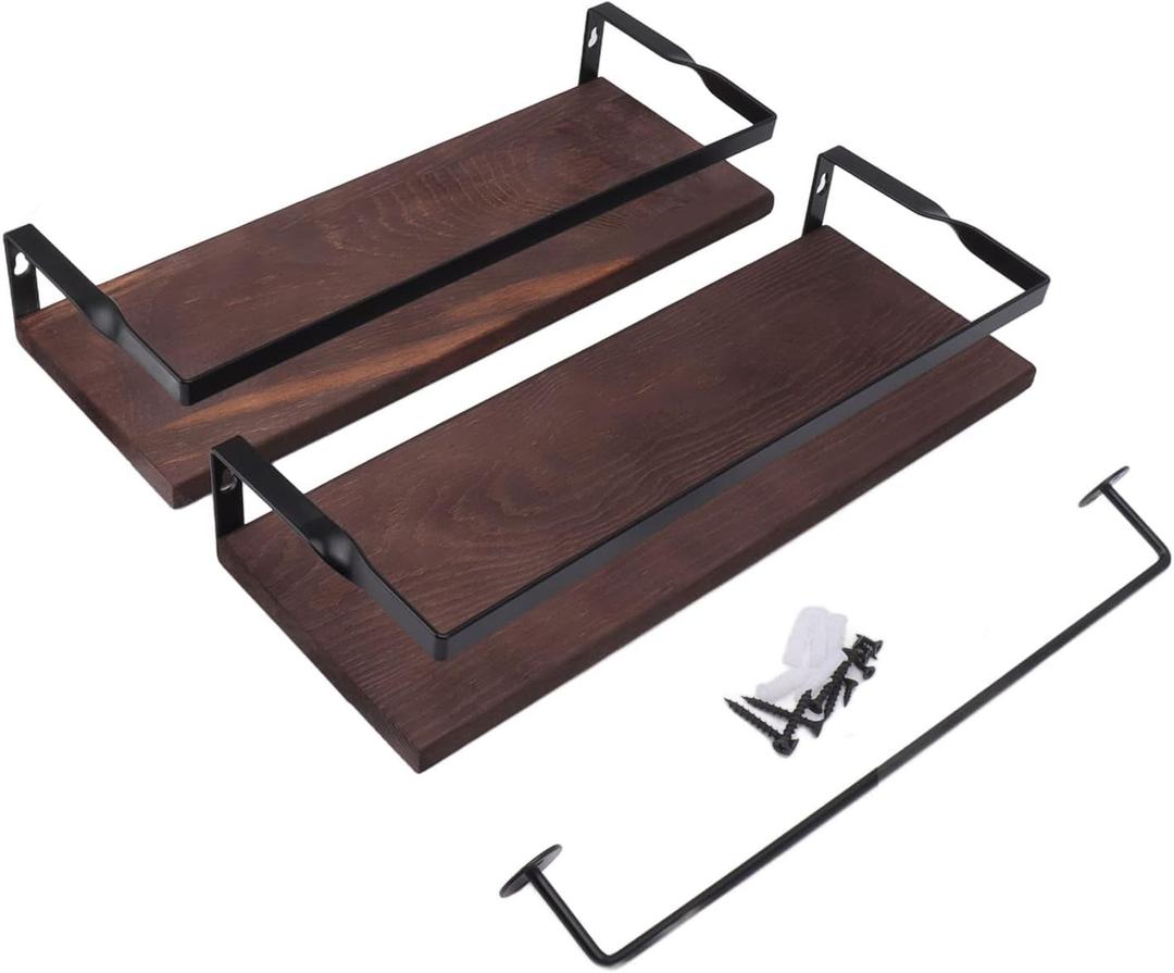 2 Pcs Floating Shelf Bathroom Floating Shelves Wall Mounted Storage Rack Simple Style Floating Storage Shelves for Bedroom Living Room Bathroom Kitchen (Dark Brown)