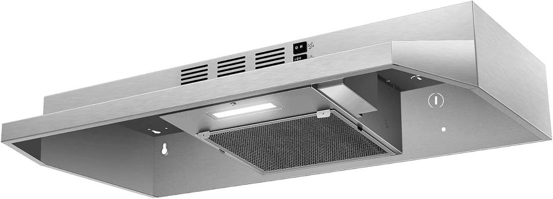 SNDOAS 30 inch Range Hood Ducted/Ductless Convertible Stainless Steel Range Hood Under Cabinet with Rocker Button Control,Vent Hood with LED Light,2 Speed Exhaust Fan,Under Cabinet Hood,Silver
