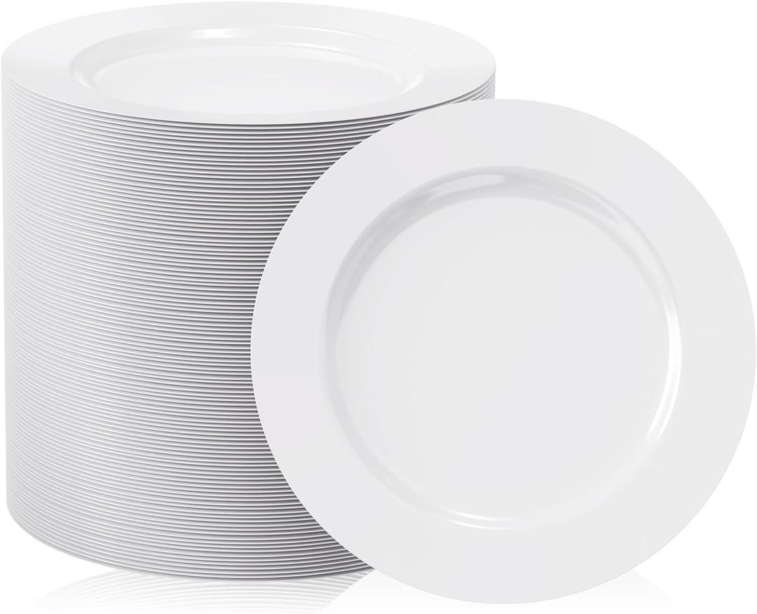 FOCUSLINE 100 Count White Plastic Dessert Plates 7 Inch, Disposable Heavy Duty Plastic Plates for Weddings, Parties and Events