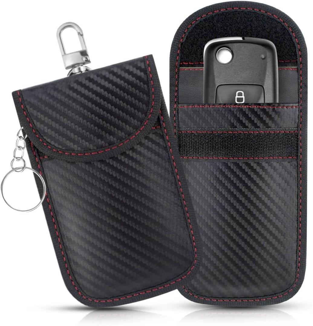 2 Pack Faraday Car Keycase Protective Bag Car rfid Signal Blocking Key Fob Protector Carbon Fiber Security Anti-theft Car Key Pouch Anti-Hacking Case Blocker Car Rfid Key Bag Faraday Cage Protector