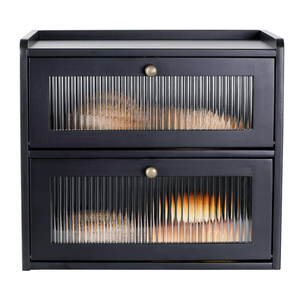 Sunhoo Bread Box for Kitchen Countertop Wooden Bread Storage Container Bin 2 Layer Breadbox Holder Large Capacity Keeper Vintage Farmhouse Food Organizer Pantry Shelf Acrylic Window（Black）