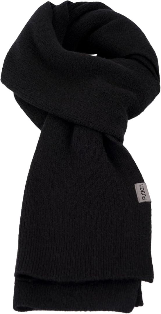 PuTian 100% Merino Wool Scarf for Men & Women Soft Warm Breathable Everyday Knitted Neck Wear (Black), 
13’’x71’’