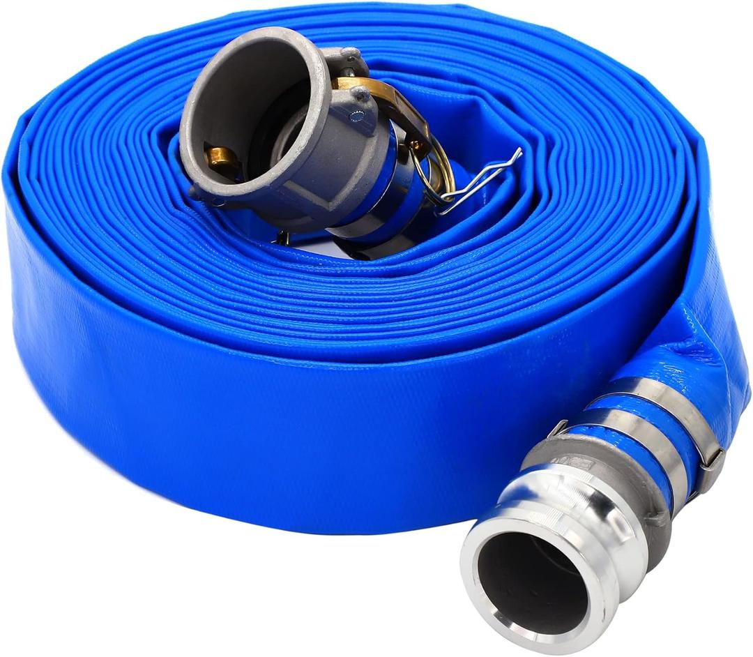 DAVCO 2" ID  25 ft Pool Backwash Hose, Heavy Duty Reinforced Blue PVC Lay Flat Water Discharge Pump Hoses For Swimming Drain Pools and Clean Filters, with Aluminum Camlock C and E Fittings DAVCO 2" ID  25 ft Pool Backwash Hose, Heavy Duty Reinforced Blue PVC Lay Flat Water Discharge Pump Hoses For Swimming Drain Pools and Clean Filters, with Aluminum Camlock C and E Fittings