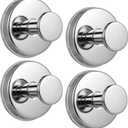 Suction Cup Hooks for Shower No-Drill Bathroom Hooks for Towels, Robes, Loofah Mountable on Bathroom Walls, Kitchen, Glass, Mirrors, Tile and Smooth,Non-Porous Surfaces (4, Chrome Polished)