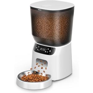 Automatic Cat Feeder, Cat Food Dispenser with Stainless Steel Bowl, Timed Portion Control 20 Portions 6 Meals Per Day, Voice Recorder, Dual Power Supply for Small Dogs (Black)