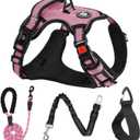 NESTROAD No Pull Dog Harness,Adjustable Oxford Dog Vest Harness with Leash,Reflective No-Choke Pet Harness with Easy Control Soft Handle for Large Dogs(Large,Pink) (Lneck 15-19" chest 19-29")