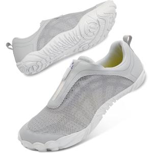 Scurtain Unisex Mens Womens Water Shoes Athletic Sports Aqua Shoes Barefoot Hiking Water Shoes Quick Dry Yoga Pool Swim Surf Beach Walking Shoes with Zipper (Grey) Size 7 women/6 men