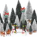 Waipfaru Christmas Village Accessories, 30 Pcs Christmas Village Display Platforms with Snowman, Mini Bottle Brush Christmas Trees, Miniature Small Pine Trees for Xmas Table Winter Decor (Green)