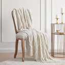 BOURINA Fluffy Chenille Knitted Fringe Throw Blanket Lightweight Soft Cozy for Bed Sofa Chair Throw Blankets Beige 60" x 80"