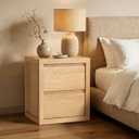 Nightstand with 2 Drawers, Modern Bedside Table with Handless Design, Wood End Table with Thickened Design, Night Stand for Bedroom, Oak
