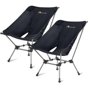 MOON LENCE Portable Camping Chair Plus, Larger & Roomier, Compact and Lightweight Still, Folding Chair for Backpacking & Hiking, 330Lbs Capacity (Black-2pack)
