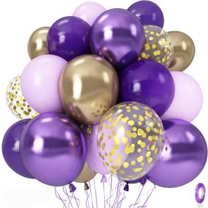 Purple and Gold Balloons, 12 Inch 35PCS Dark Pastel Purple Lavender Balloons with Metallic Gold Confetti Balloon for Girls Women Wedding Baby Shower Butterfly Princess Theme Birthday Party Decorations