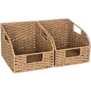 StorageWorks Wicker Baskets for Organizing, Pantry Organizers and Storage, Round Paper Rope Storage Basket for Pantry Shelves, Orange, 2 Pack (8"L x 9"W x 7"H, Light Brown)