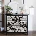 Vintage Floral Peel and Stick Wallpaper Boho Removable Self Adhesive Wall Paper for Bedroom,Kitchen Accent Wall Decorations 17.3"x236" Vintage White and Black Floral Leaf Vinyl Contact Paper