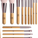 BS-MALL Travel Makeup Brush Set Kabuki Brushes Bamboo- Includes Eyeshadow Blush Brush & Foundation Brush For Liquid Makeup - 5X Magnifier Bamboo Mirror Case For Travel or On the Car Daily Use