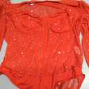 Avidlove Women Long Sleeve Bodysuit Sparkle Body Suits Top Mesh One Piece Leotard Shirt Going Out Tops Fall Outfits (Red, XXL)