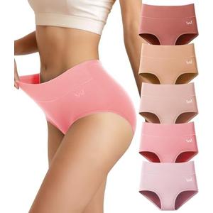 Saliryj Women's Cotton Underwear High Waisted Underwear Soft Briefs Full Coverage Ladies Panties 5 Pack(Regular & Plus Size), Large