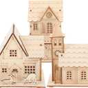3 Pcs Christmas Village Houses: Led Light Wooden House with Battery, Unfinished Rustic Holiday Village Decor - Perfect for Christmas Table Centerpieces, Xmas Party Decorations,DIY Crafts