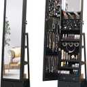 Full Length Mirror Jewelry Cabinet Standing With Built-In Mirror - 63.7H Jewelry Armoire With Mirror & 3 Drawers, Lockable Storage Mirror With 3 Storage Racks Christmas Gift (Black)