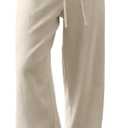 CHYRII Women's Summer Casual Wide Leg Pants Cotton Linen Palazzo Pants Beach Vacation Trouser with Pockets (Beige, M)