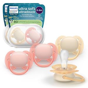 Philips Avent Ultra Soft Pacifiers Orthodontic Design, for Babies 06 Months, Flexible Shield, Silicone Symmetrical Nipple, BPAFree, 2 Sterilizing Cases, 4 Pack, SCF091/47, 4 Count (Pack of 1)
