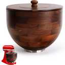 Wood Mixing Bowl Compatible with 4.5-5 Qt Tilt-Head Stand Mixers with Lid Cover - Natural True Acacia Wooden Bowls, 5 Quart Kitchen Aid Bowls for Mixer with Stainless Steel Locking Base.