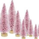 8 Pcs Artificial Mini Christmas Trees, Miniature Pine Trees Sisal Trees with Wood Base Tabletop Christmas Tree for Christmas Xmas Holiday New Year (Pink, 8 pcs)