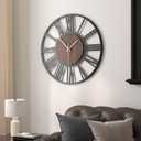 Cuspin Large Wall Clock for Living Room Decor, 24 inch Decorative Black Metal Wall Clock Battery Operated Silent Non Ticking, Modern Wood Clocks for Bedroom, Kitchen, Office-Roman Numerals