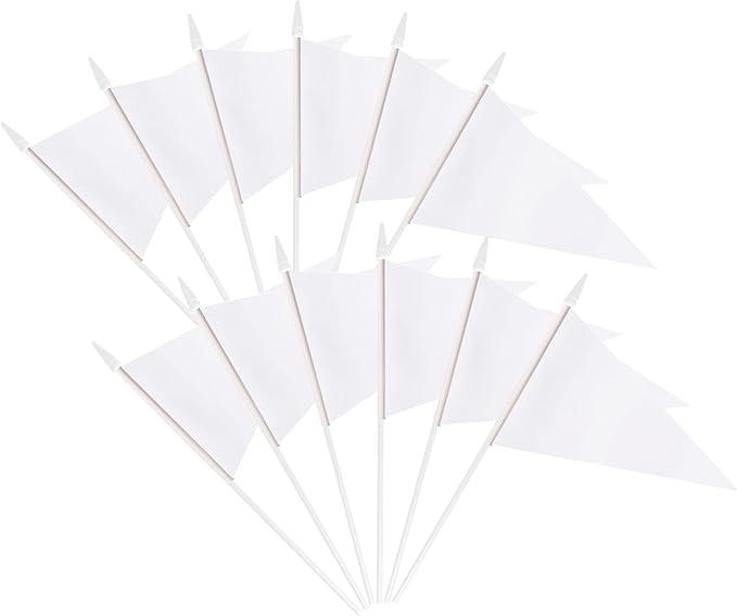 12 Pack White Pennant Flags Small Mini Hand Held Solid Color Pennant On Sticks Flags with 12.6"Solid Pole & Spear Top,Party Events Celebration, School, Grand Opening, Kids Birthday, Sports Clubs, Flower Pot