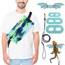 Esmorah Bearded Dragon Carrier and Leash Harness with Wings, Small Animal Sling Carrier and Reptile Carrier, Lizard Adjustable Harness and Sling Bag for Outdoor Travel Walking Rest (Blue-Green+Blue Wing Leash)